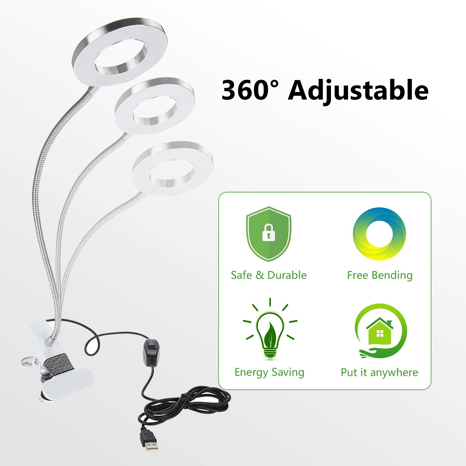Lampe LED USB pour tatouage de maquillage, lampe de table de beauté avec pince pour microblading, sourcils, manucure et extension de cils, lumière froide et chaude