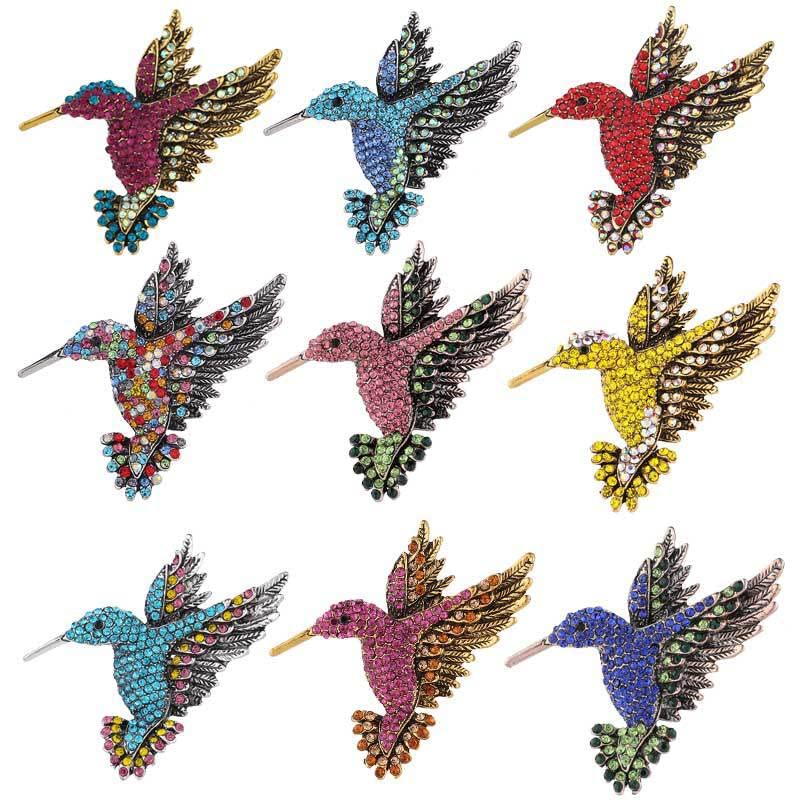 9pcs hummingbird brooch, hummingbird rhinestone brooch pin, animal colorful pin, bird brooch jewelry