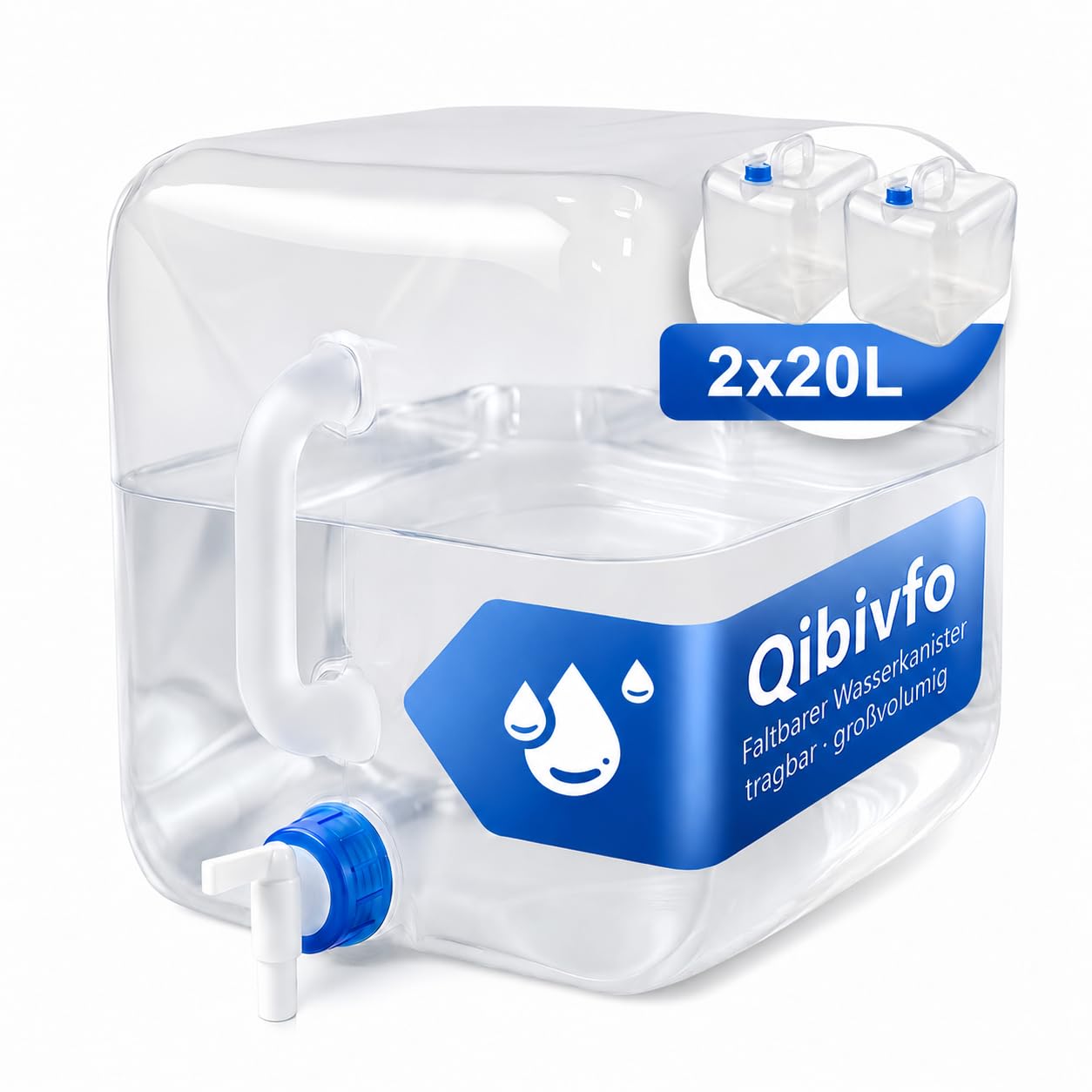 2 x 20L Tanica Acqua Pieghevole con Rubinetto e Maniglia, Contenitore Acqua Potabile BPA Free, Serbatoio Acqua Portatile per Campeggio, Emergenza, Outdoor ed Escursionismo