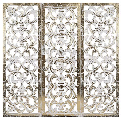 Wooden Designer Wall Hanging Plaques/Wall Plaque Wall Décor Plaques Set Of 3-36X12 Inch - Foil Gold White, Elegant Sculpture Wall Décor Panel To Enhance The Décor Of Your Room Or Office #TOP6