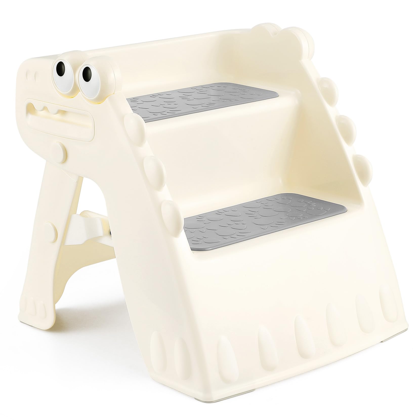 Tritthocker Kinder, Hocker Kinder Klappbar Tritthocker 2 Stufen, Rutschfester Hocker Kinder Bad Anti-Kipp Trittschemel für Baby Kinderhocker für Badezimmer und Küche (Cremefarben)