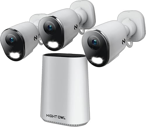 Night Owl Concentrador de seguridad para el hogar con Wi-Fi de 8 canales con (3) cámaras de foco 4K HD para interiores y exteriores con audio de 2