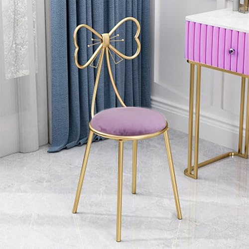 Miniatura 8 de Gluck Plants Taburete otomano de maquillaje moderno, bonito taburete otomano de franela de mariposa, patas de banco de metal, silla de comedor