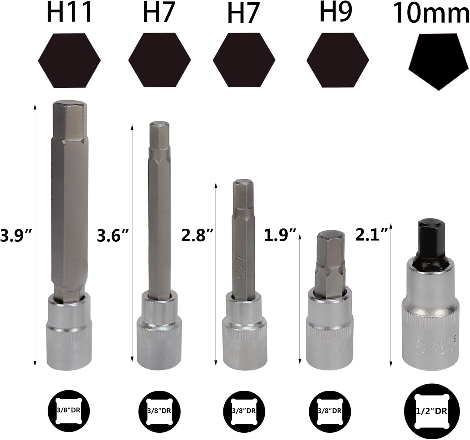 17PCS Brake Adjusting Tools Brake Caliper Socket Set Kit 11.5/20/22/mm H7 H8 H9 for Audi VW BMW Benz Porsche, Pentagon Caliper Socket