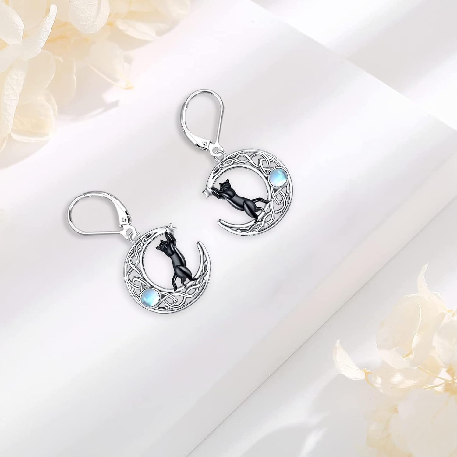 Sterling Silver Tree of Life/Flower/Bee/Animals/Cat/Hummingbird Dangle Earrings Moonstone Turquoise Drop Leverback Earrings Jewelry Gifts - Image 3