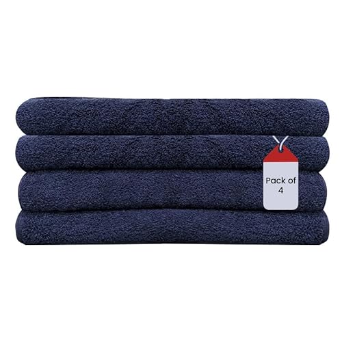 SupremePlus Premium Navy Blue Bath Towels 24x50 - Pack of 4-100% Ring Spun Cotton, 500 GSM Thick & Ultra Absorbent Towels for Bathroom, Spa, Gym & Hotel Use - Quick Dry, Easy Care Towel Set