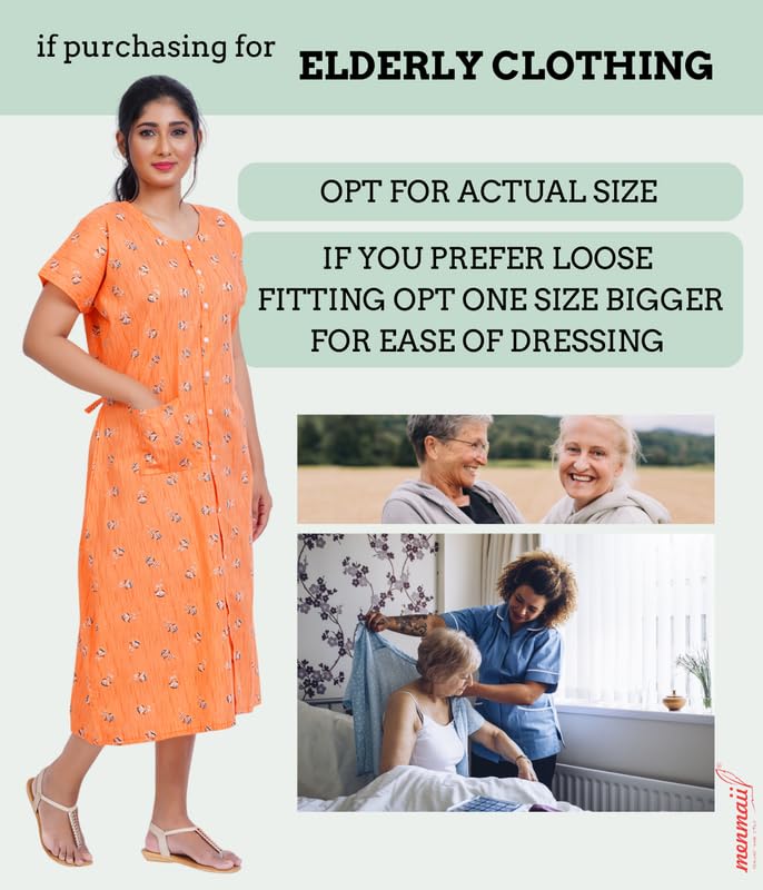 Image of MENMAII Women's [L-4XL] Full Open /Front Buttoned [a Kind of Adaptive Clothing] Multipurpose Nighty for Maternity /Pregnancy /Elderly /Patient /Feeding /Hospital Purpose Nighty Calf Length