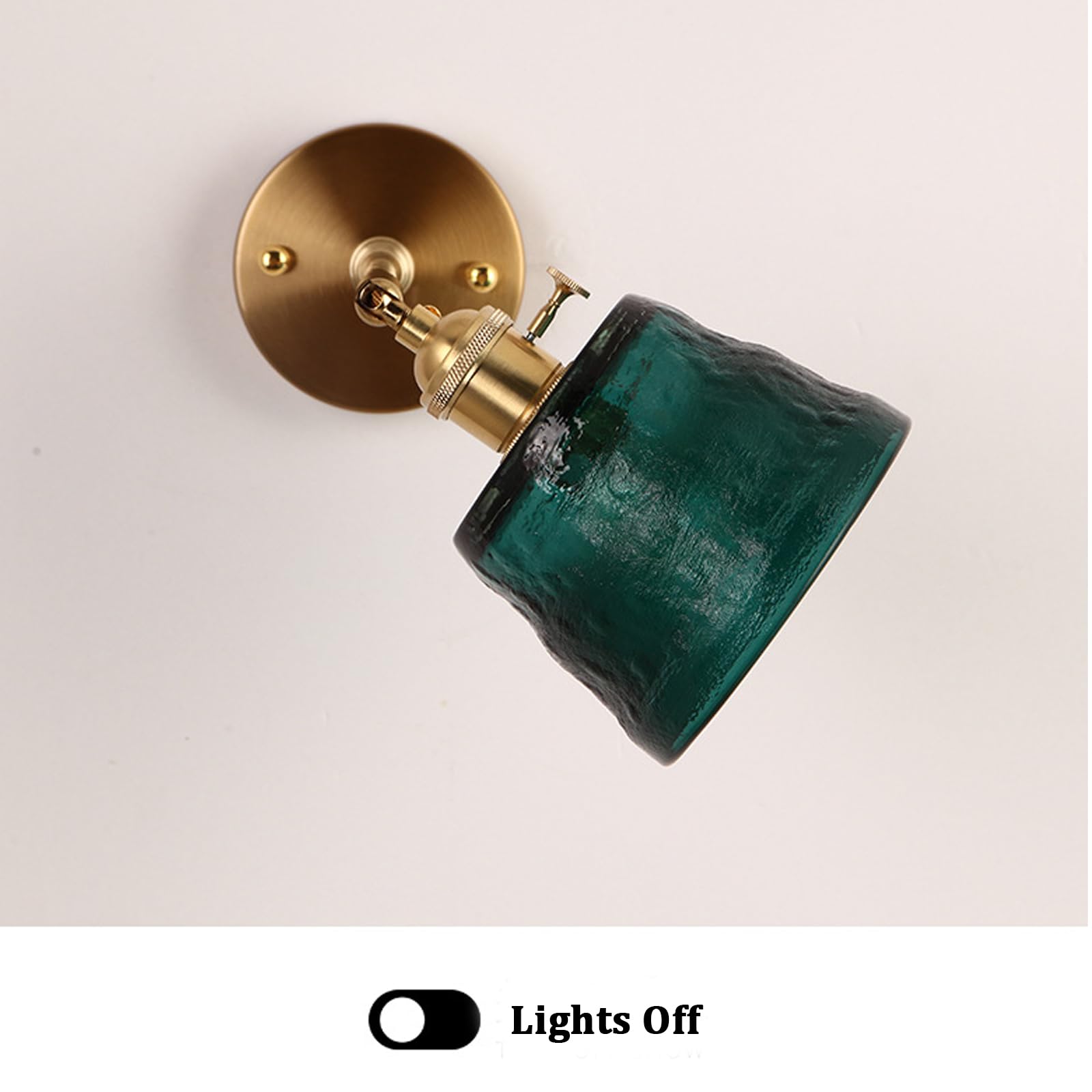 Chrasy Aplique Vintage Cristal Verde Casquillo Latón Interruptor On/Off E27