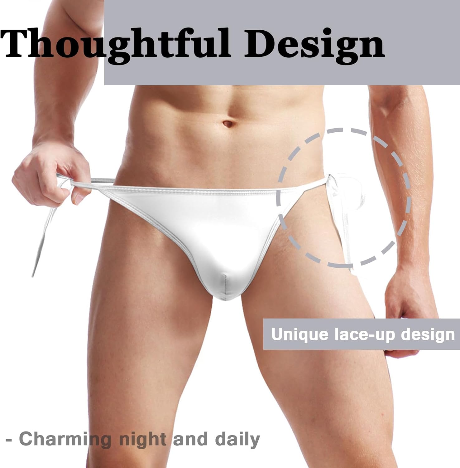 Men's Bikini Thongs Tie Side G String Comfortable T Back Briefs Adjustable Underwears - Image 3