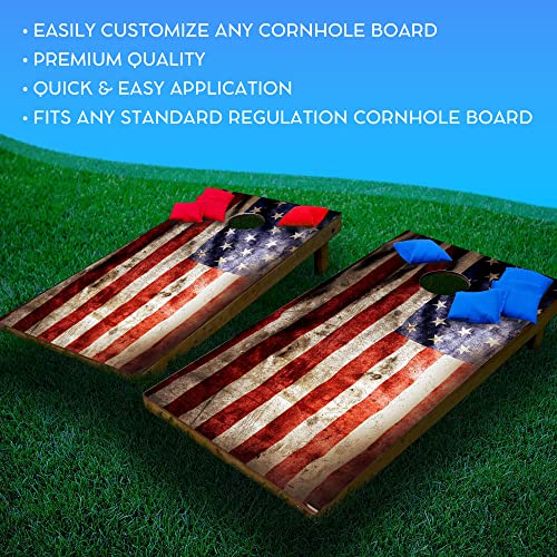 Graphix Express - C196 American Flag - Patriotic Cornhole Board Wrap - Laminated Weatherproof Vinyl Decal - Easy Bubble-Free Application - Stickers Dimensions: 2' X 4' - Set Of 2 #TOP1