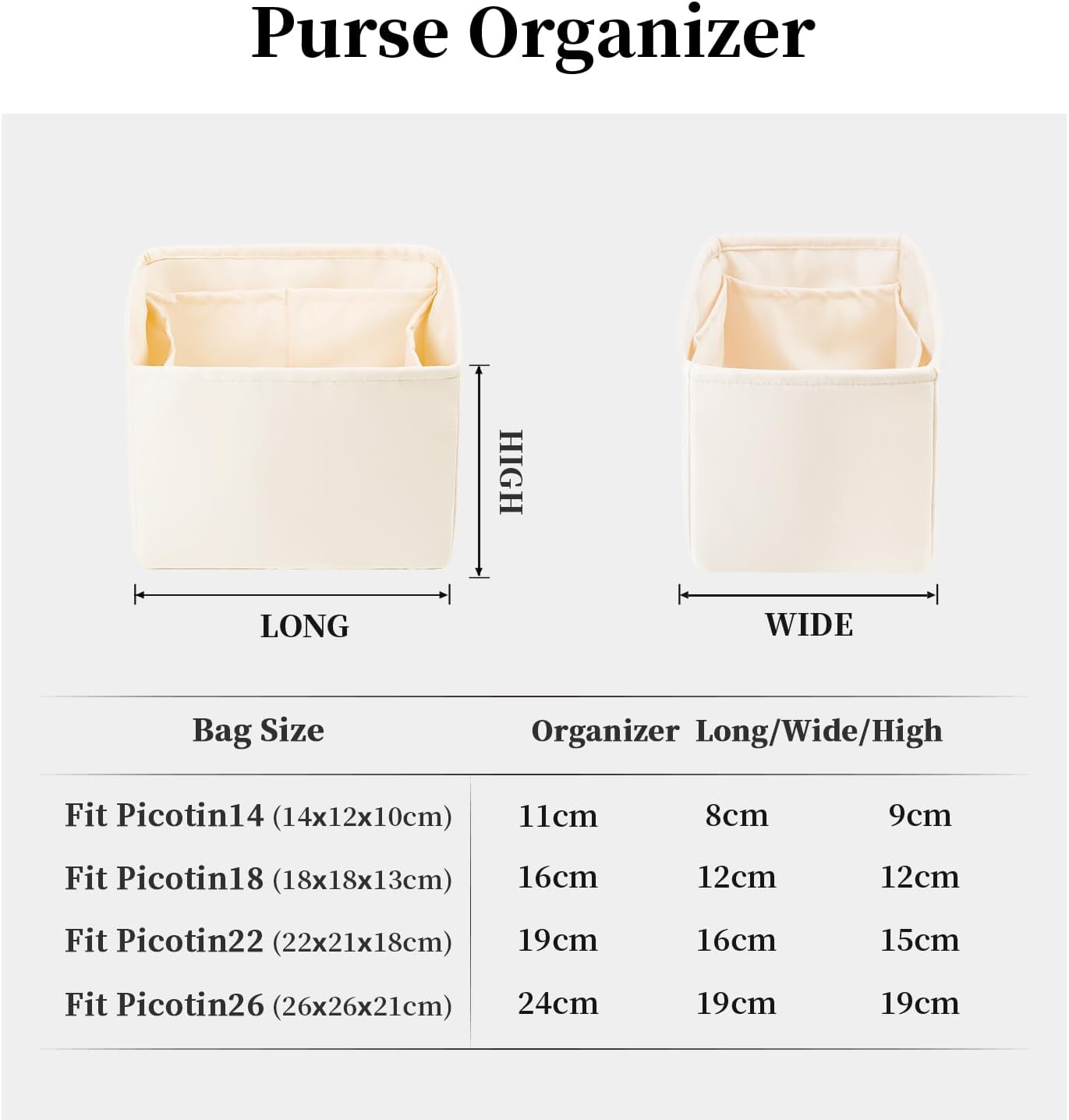 Purse Organizer Insert for Picotin 18/22, Satin Bag Organizer for Picotin Bags, Lightweight Purse Essentials for Women Luxury Handbags, Soft Touch Inner Liner with Multiple Pockets (Craie, PC22) - Image 8