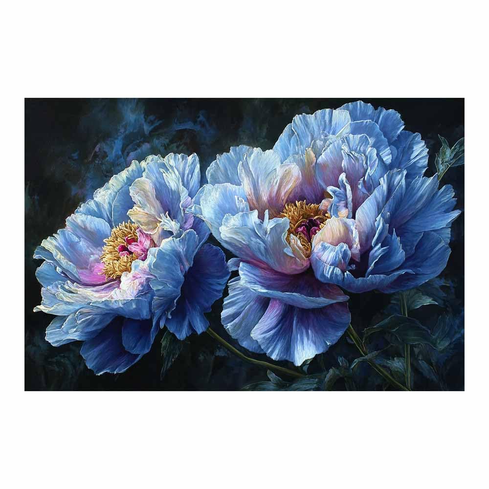 Xeniou Multicolor Flower Wall Art Canvas Blue Peony Oil Painting Canvas Wall Art, For Living Room Bedroom Home Wall Decoration(Multicolor)-80X120cm Unframed