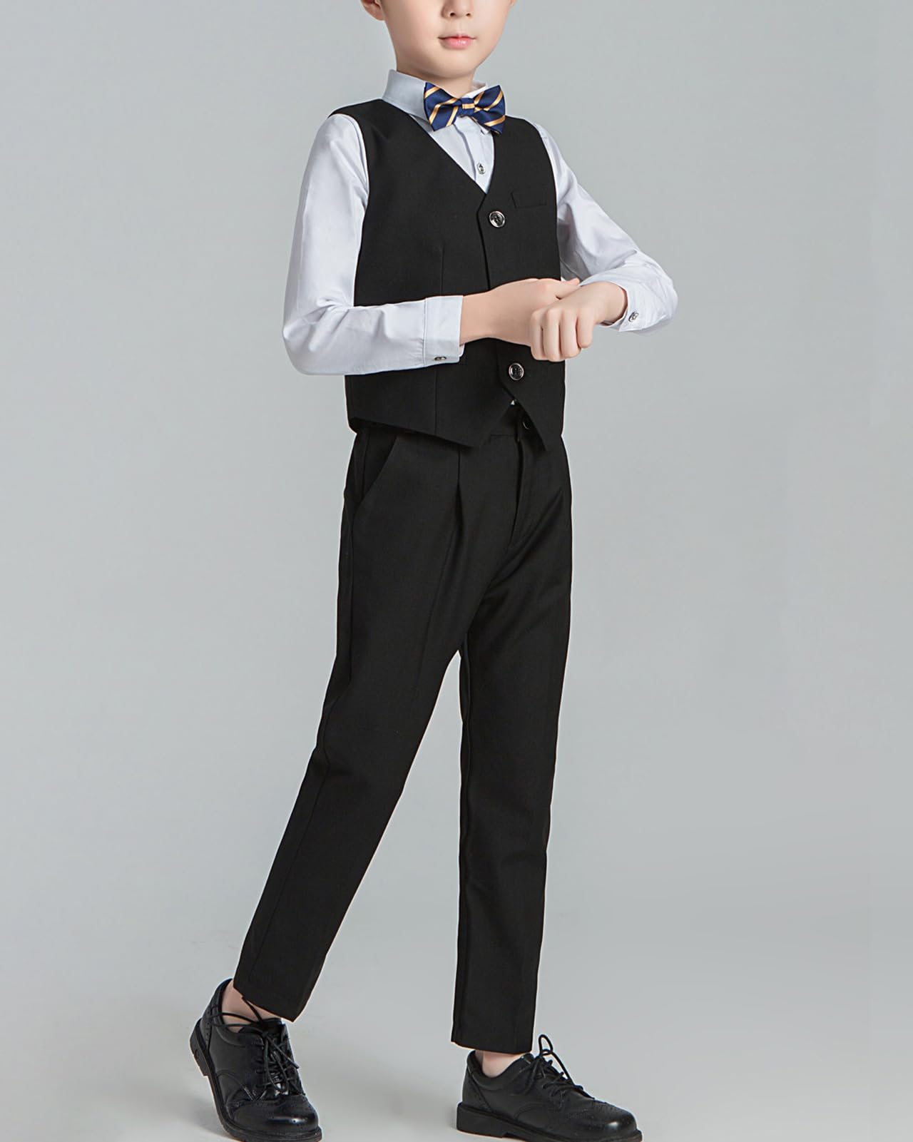 3/4 Piezas Traje de Boda para Niño Gentleman Ceremonia Conjunto, Camisa de Manga Larga, Pajarita, Chaleco de Vestir, Pantalones