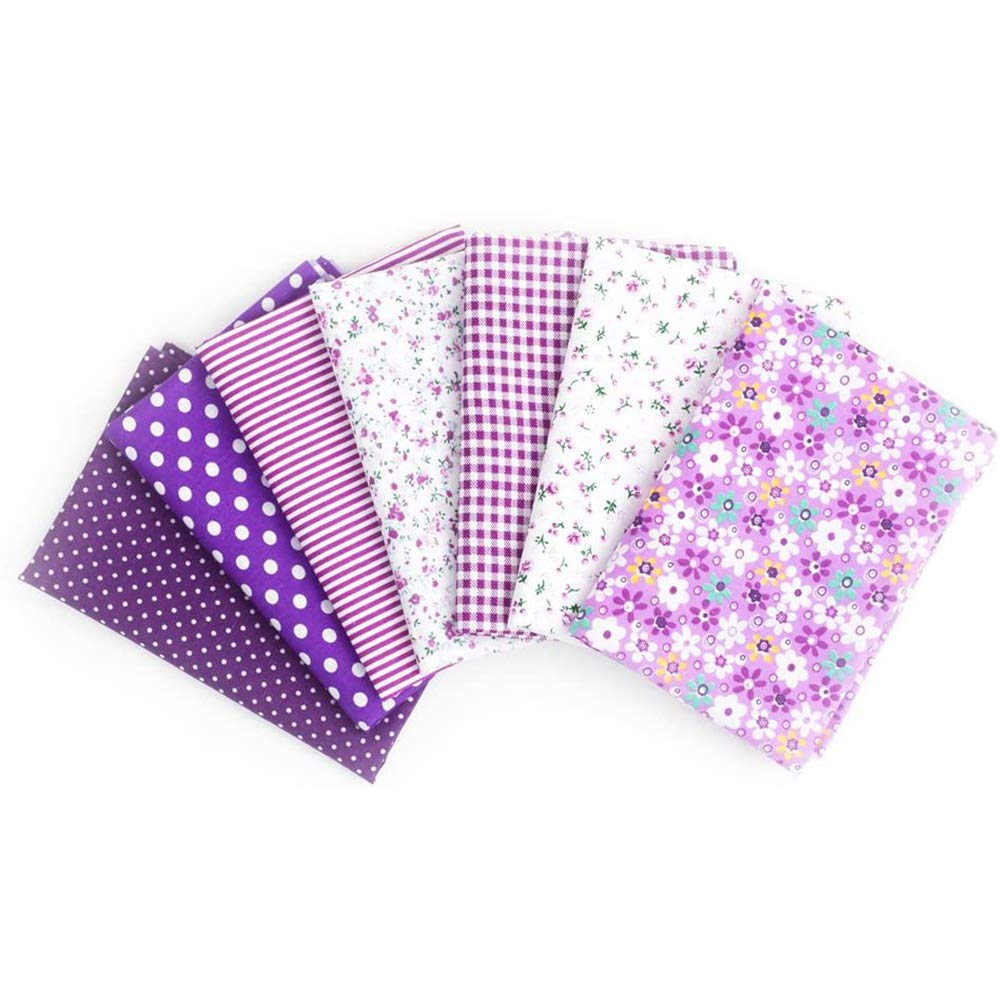 7Pcs Assorted Fat Quarter Bundle Quilt Quilting Cotton Fabric Sewing DIY Set, Soft Touch, Handmade DIY, Small Cloth Bags, Craft and Art Supplies ()