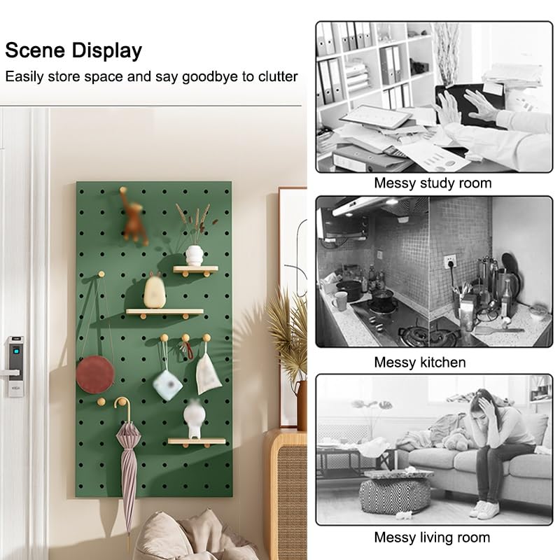 PFCDZDU Wall Organizer Pegboard, Modular Storage Combination Kit with Shelves & Hooks, Wall Mount Adjustable Display Panel for Apartment Home Office(Green-A)