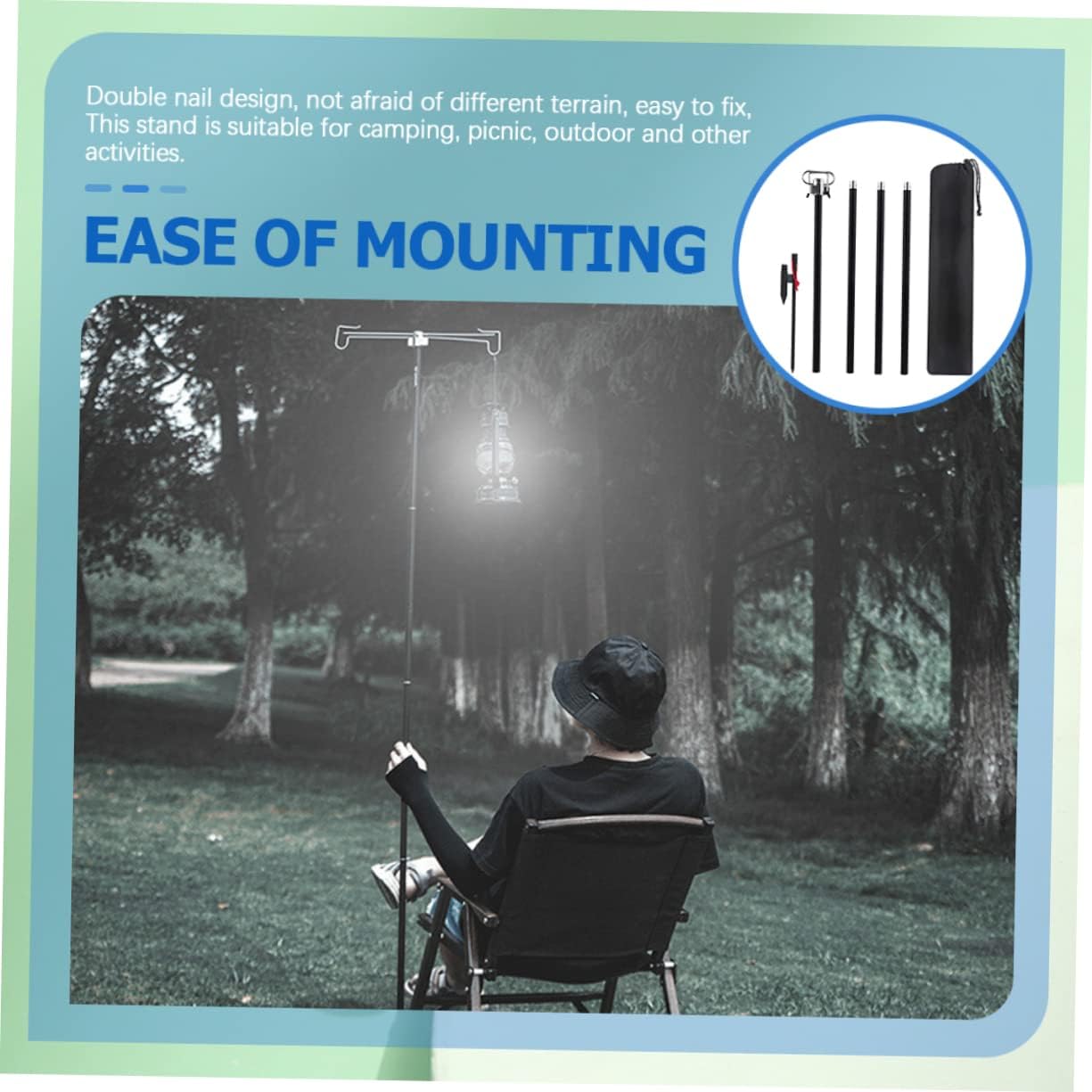1set Outdoor Folding Camping Light Bracket Sturdy Lantern Stand Double Hooks Portable and Space-Saving Design for Easy Storage for Camping and Outdoor Activities