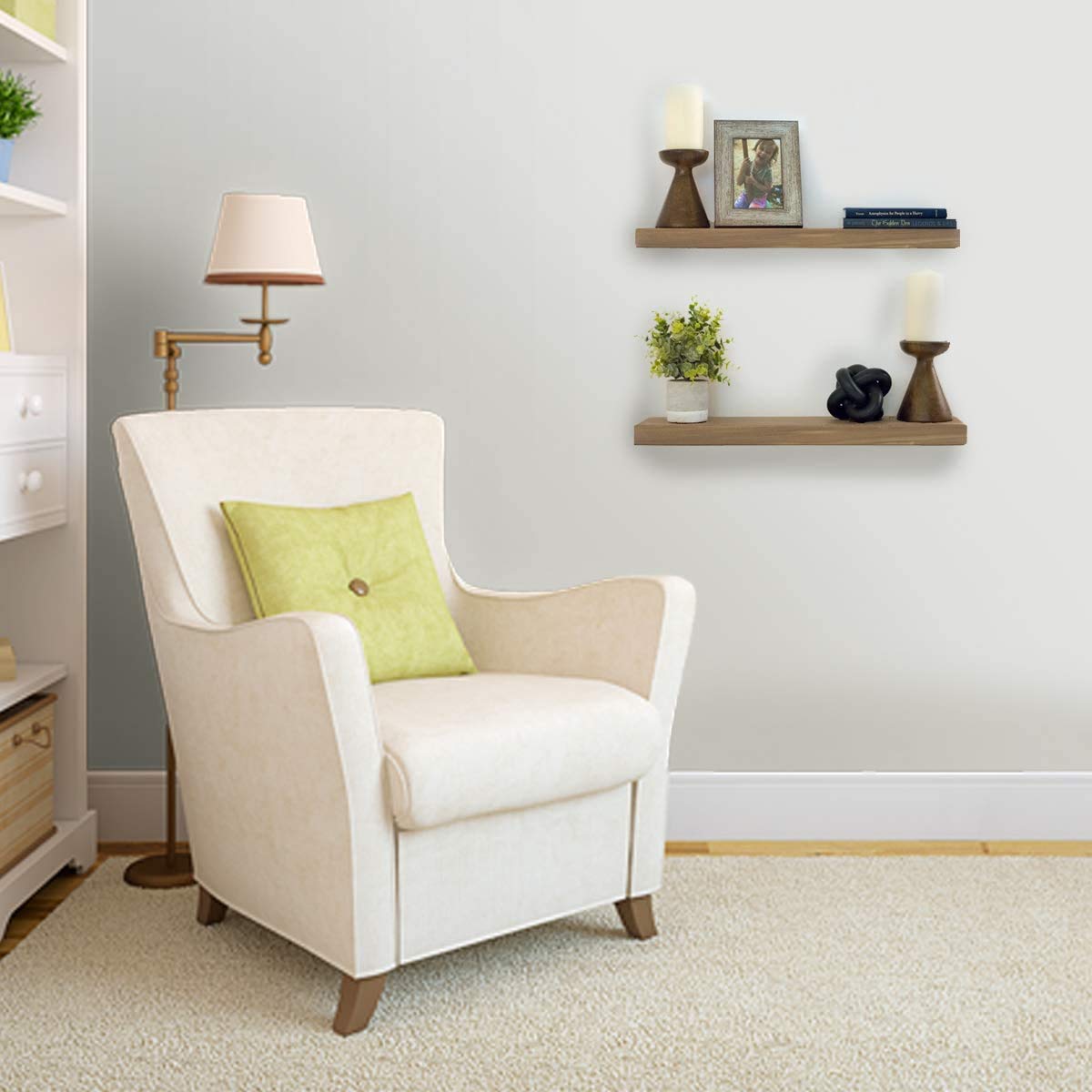 New England Wood Crafters Floating Shelves Wood Floating Shelves Set Handcrafted Rustic Pine Kitchen Office Bedroom Wall Mounted Smooth Finish Organizers 2 Pack (2 x 5.5) (24 inches, Classic Gray)