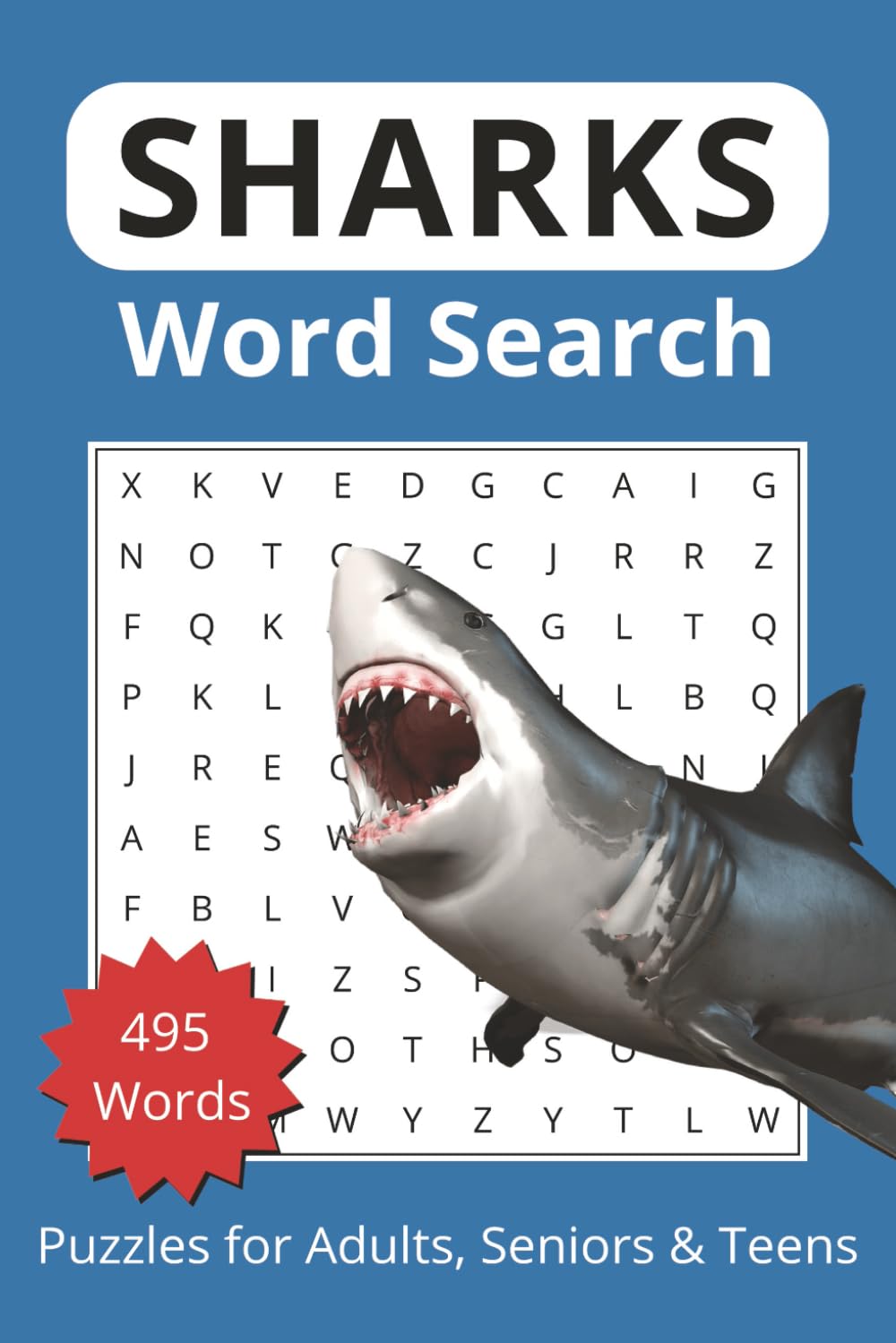 Sharks Word Search Puzzle Book: A shark themed word search brain game for adults, seniors, and teens, Easy to Read