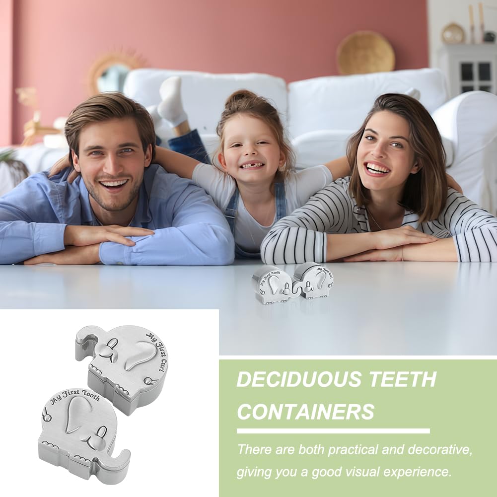 FINGERINSPIRE 2 scatole dei ricordi per primo ricciolo e il mio primo dente in argento anticato, con denti di elefante, set per bambini, battesimo, doccia