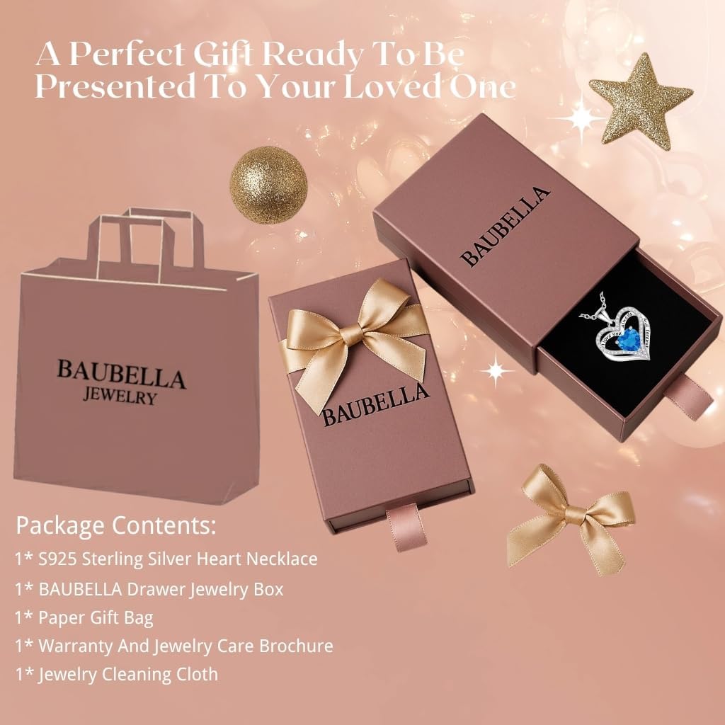 Birthstone Heart Necklace for Women, S925 Sterling Silver Rose Gold Pendant, Jewelry Gift for Wife, Girlfriend, Mom, Daughter, Anniversary Birthday Valentine’s Day - Image 5