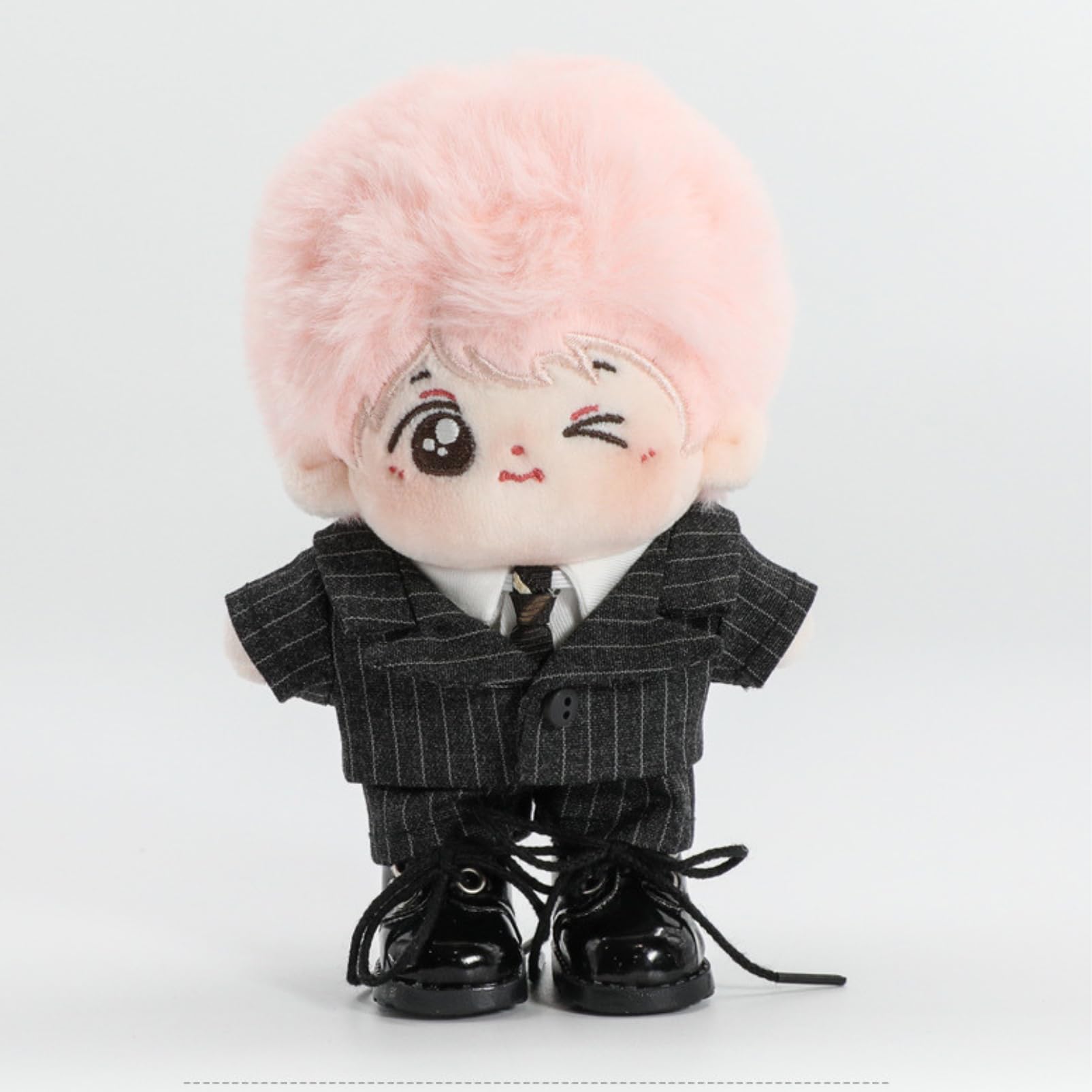 白シャツ ネクタイ 人形 ぬいぐるみ 服 ブラックスーツ 着替え 15～17 黒 ぬい服 (4点セット)