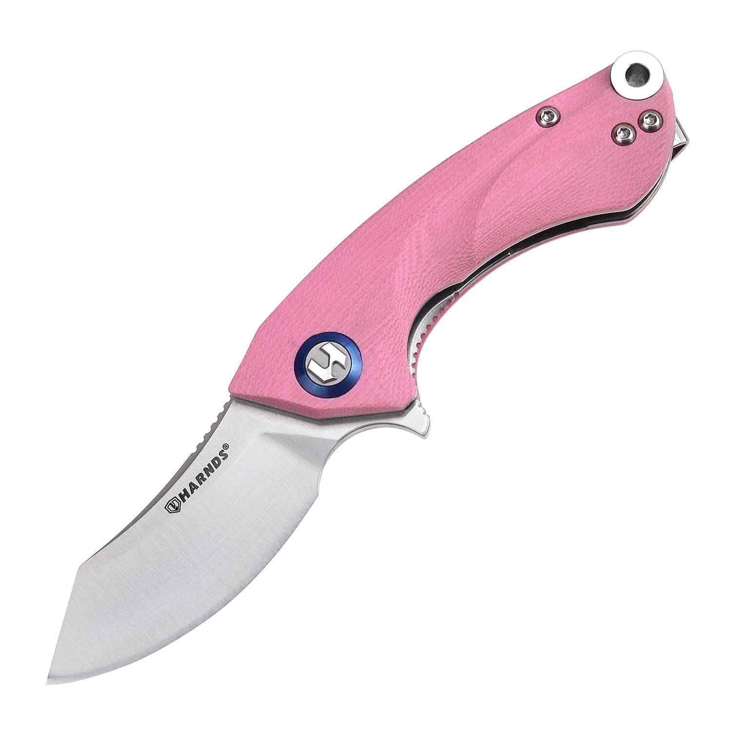 Harnds Outdoor Cuchillo Plegable Hoja Sandvik 14C28N Cuchillo de Camping con Clip de Bolsillo Mango G10 Cuchillo de Camping con apertura de cremallera para la Supervivencia en el Camping (Rosa)