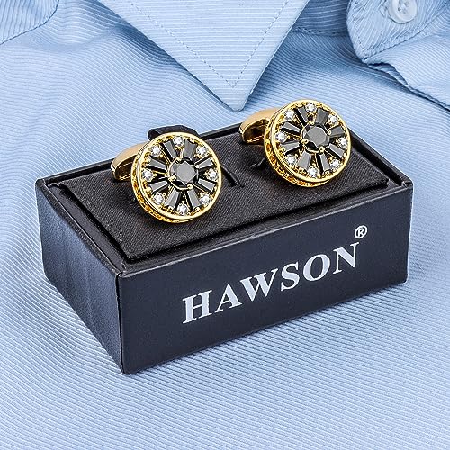 Image of HAWSON Cufflinks for Men, Gold Diamond Crystal Cufflinks for Groom Husband Personalized Gifts, Mens Formal Wedding Business Cufflinks, Luxurious Gorgeous Cuff Links French Shirt Accessories