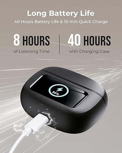 Miniatura 5 de Auriculares inalámbricos, auriculares con cancelación activa de ruido con estuche de carga, auriculares Bluetooth 6.0 con llamadas claras AI, tiempo