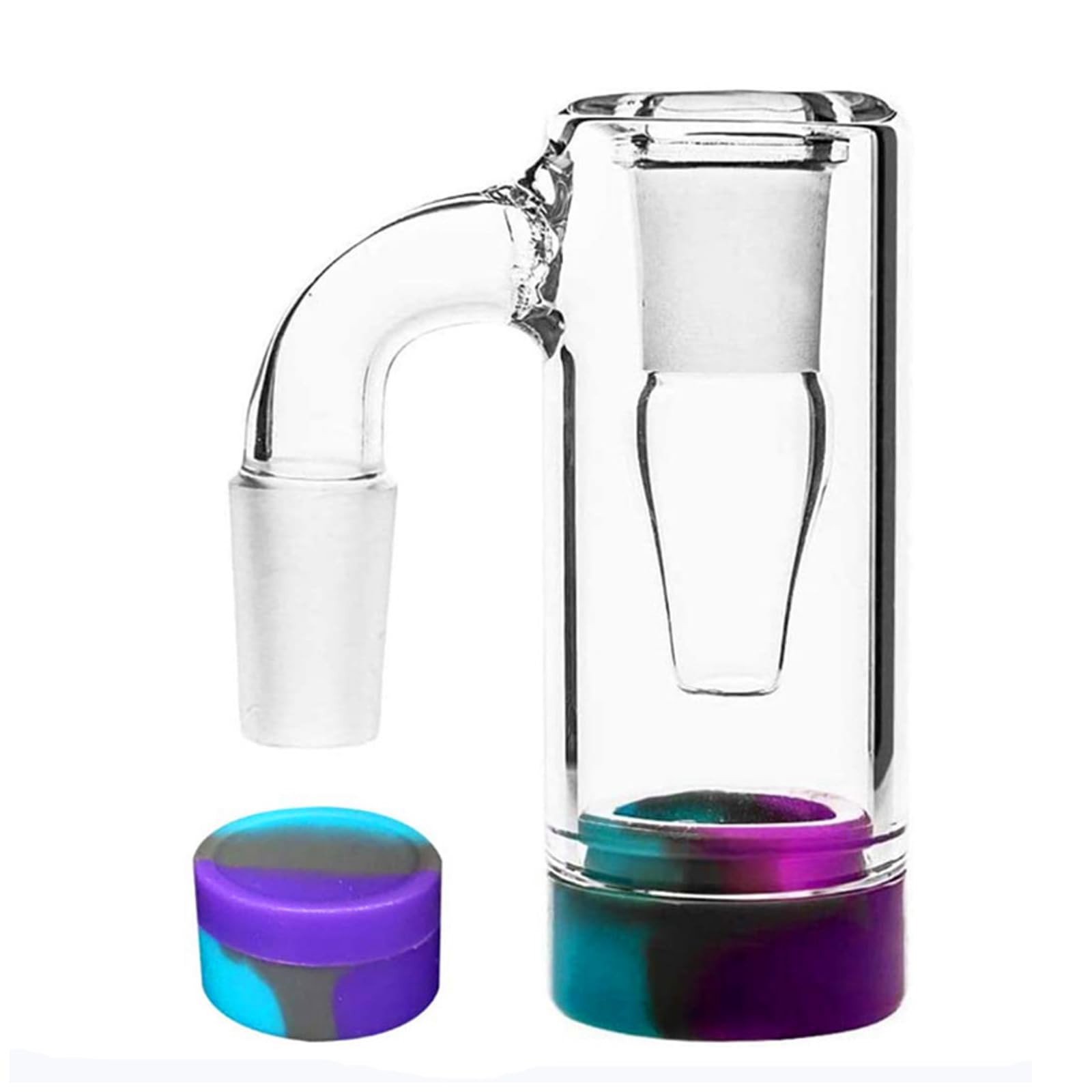14mm Glass Ash Catcher,Ash Catcher Holder with Silicone Container for Smoking Pipes Filter Glass Water Bubbler Ashcatcher (Purple)