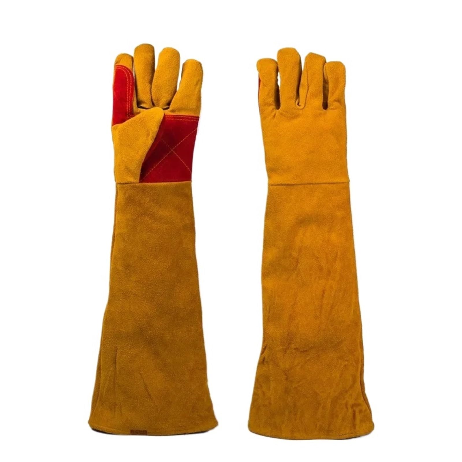 23.6 Inch Long Sleeves Leather Welding Gloves, Heat Resistant Stove Fire And Barbecue Gloves, Puncture Resistant Gloves for Gard(AD05-0176-YW-60CM)