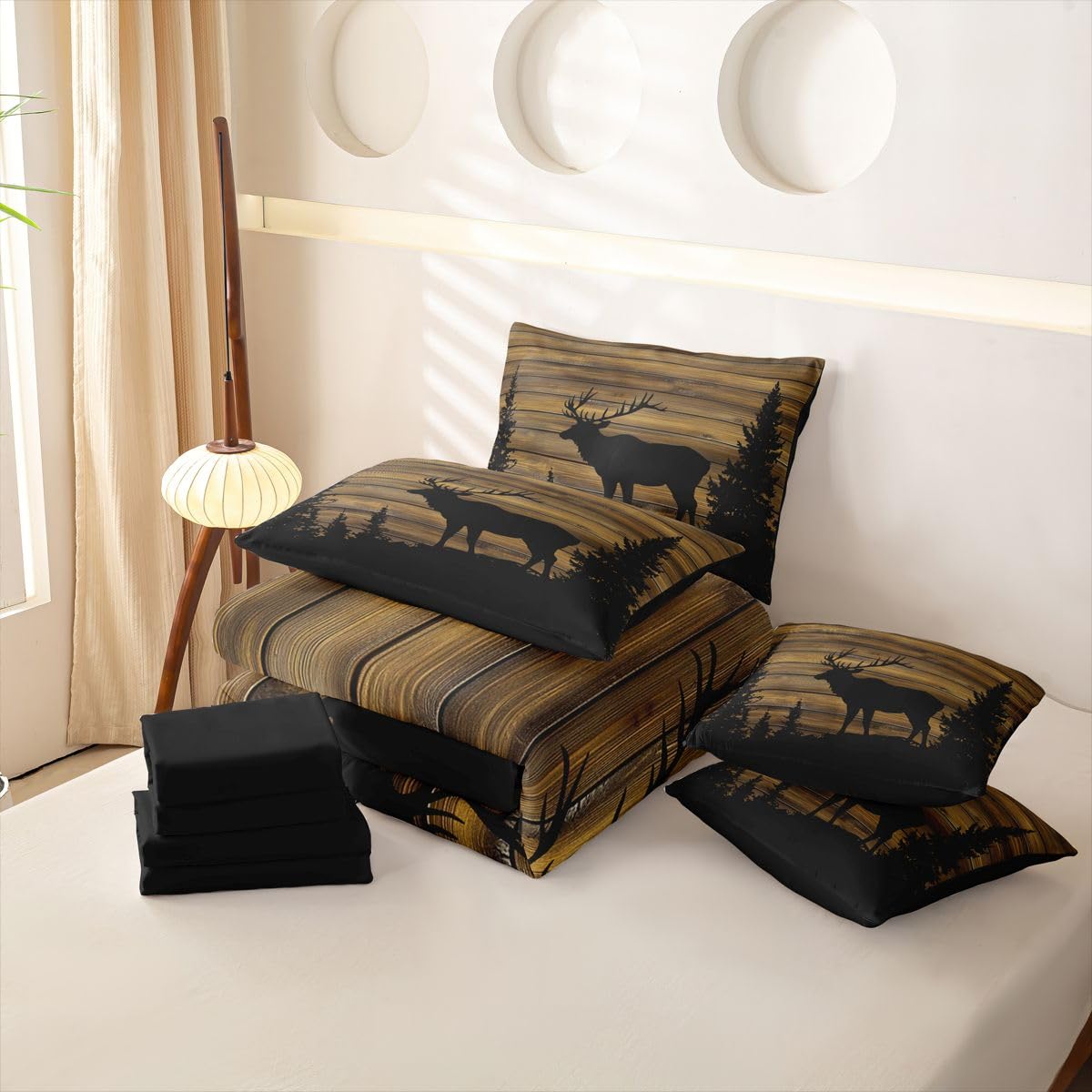Loussiesd Funda de edredón vintage con ciervos tamaño King, ropa de cama de