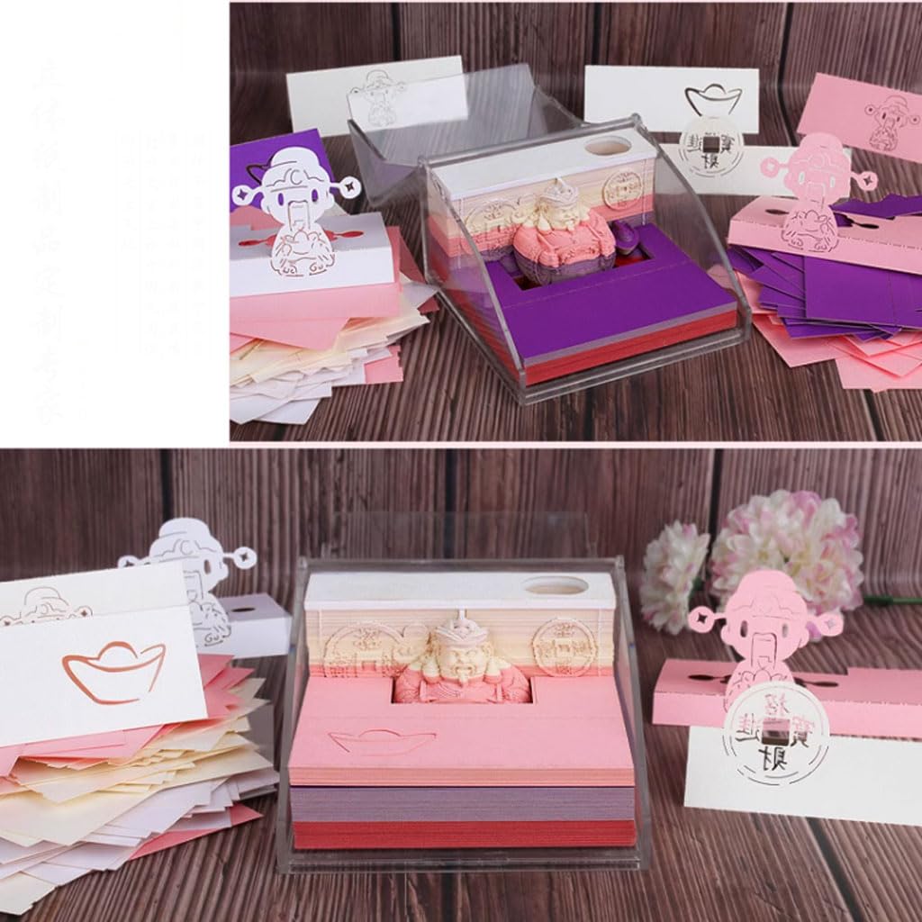 God of Wealth 3D Memo Pad 150 vellen papiersnijkunst 3D Sticky Notes Gemak Post Notes met penhouder DIY Creatieve Kladblok Bladwijzer
