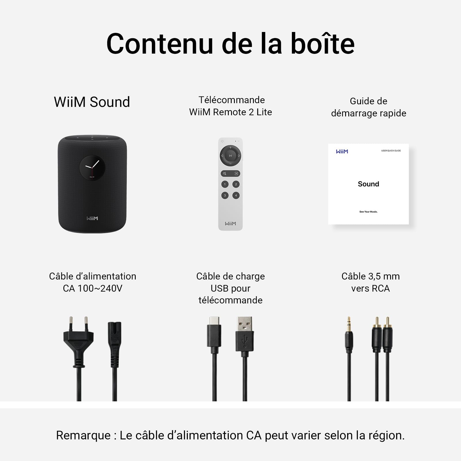 WiiM Sound, Enceinte Intelligente Hi-Res avec WiFi et écran Tactile, Noir | Puissance crête 100W 2.1 stéréo, AI RoomFit, audio multi-pièce, appairage stéréo, Wi-Fi 6E, télécommande vocale incluse