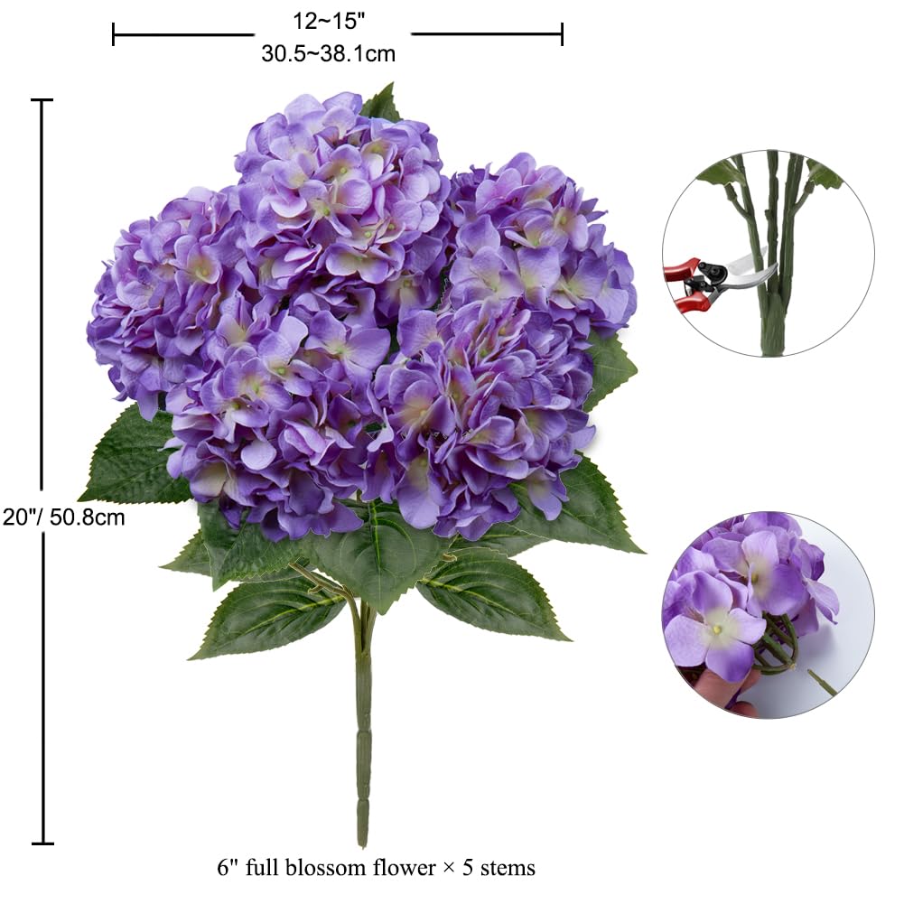 Hollyone Purple Hydrangeas Bunch Artificial Flowers - Image 2