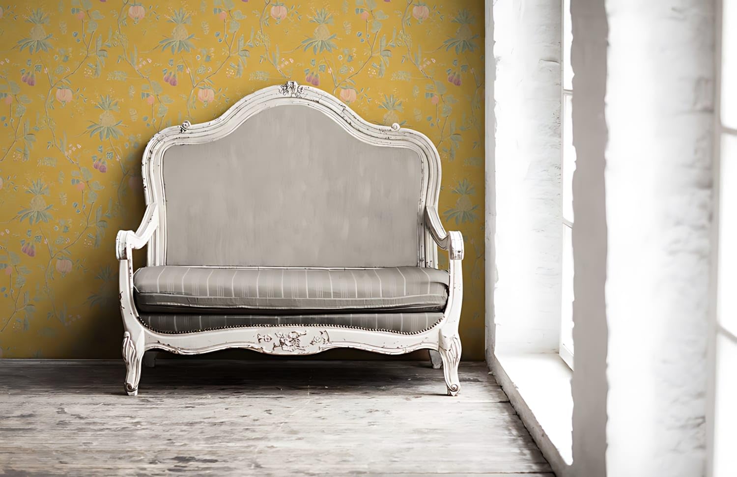 Profhome Papel pintado floral 367194-GU papel pintado no tejido amarillo verde 0,53 m x 10,05 m / 5,33 m2