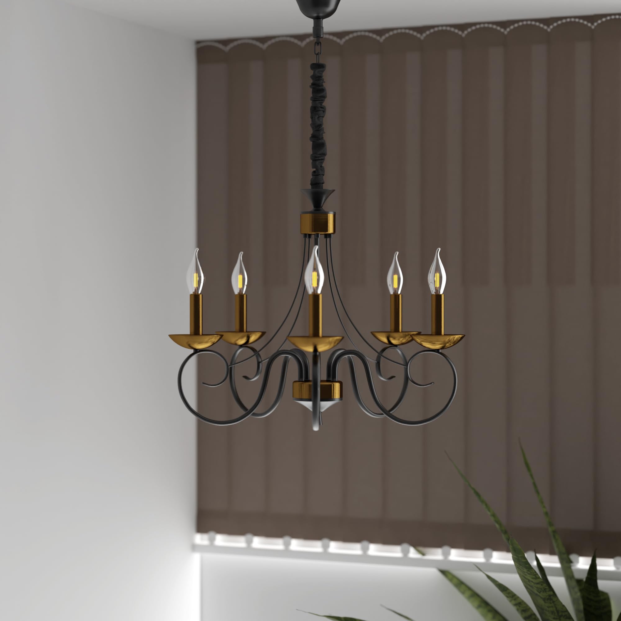 Crystal Chandeliers Ceiling Light, 5 Lights Modern Gold Ceiling Lights Living Room, Black & Gold Chandelier Lighting for Bedroom,Dining Room, Foyer, Hallway, Kitchen, Lounge, Height Adjustable — image 1
