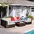 Outsunny 7 Piece Outdoor Patio Furniture Set, PE Rattan Wicker Sectional Sofa Set with Couch Cushions, Throw Pillows and Coffee Table, Orange, Cream