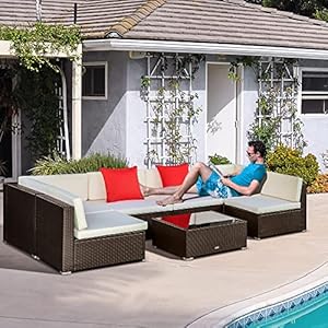 Outsunny7pieceoutdoorpatiofurnituresetperattanwickersectionalsofasetwithcouchcushionsthrowpillowsandcoffeetableorangecream Urban Country Home Decor Outsunny 7 piece outdoor patio furniture set pe rattan wicker sectional sofa set with couch cushions throw pillows and coffee table orange cream urban country home decor