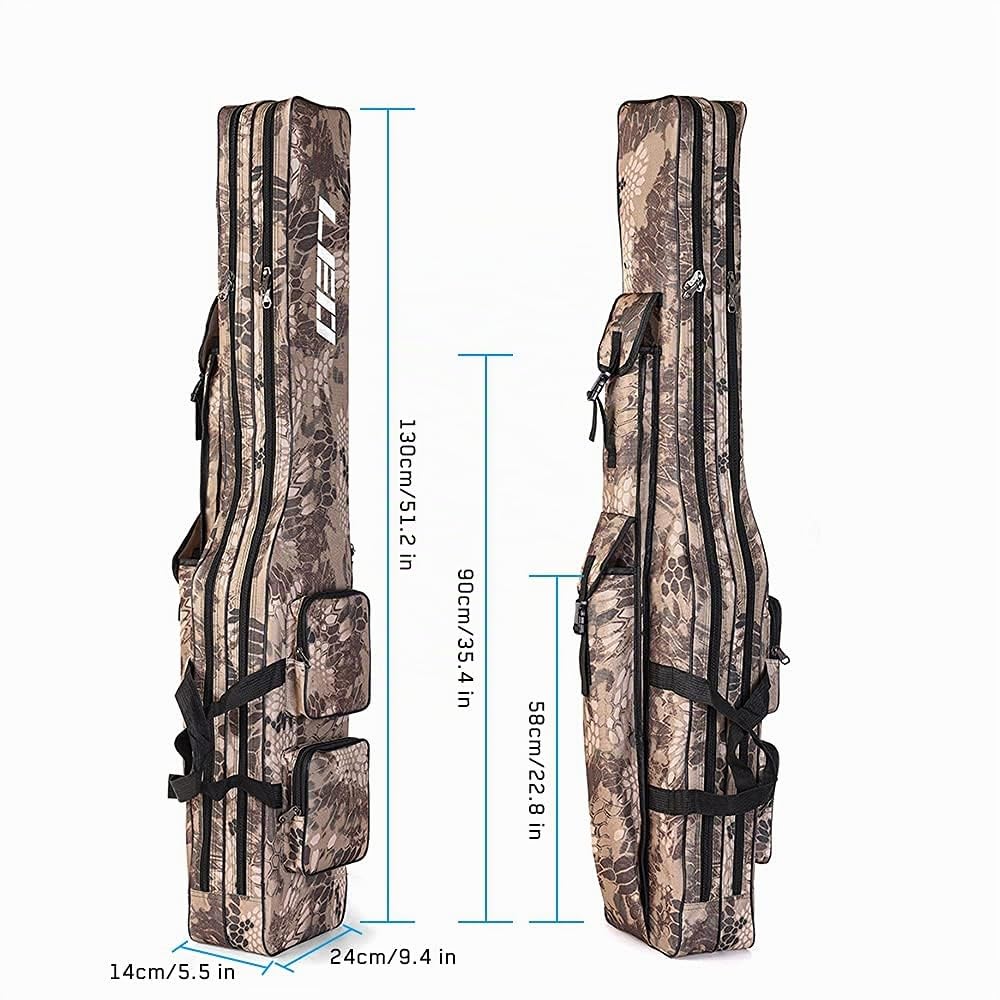 Bolsa de Transporte para Caña de Pescar Ajustable, Doble Capa, 130/90/58 cm, Camuflaje