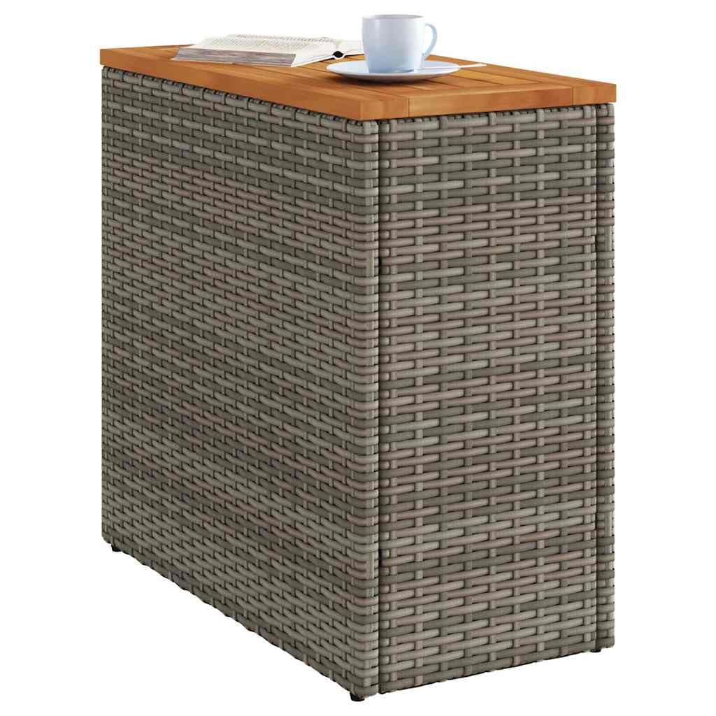 SYDE Stół pomocniczy ogrodowy rattanowy PE szary drewno akacjowe 58x27,5x55 cm