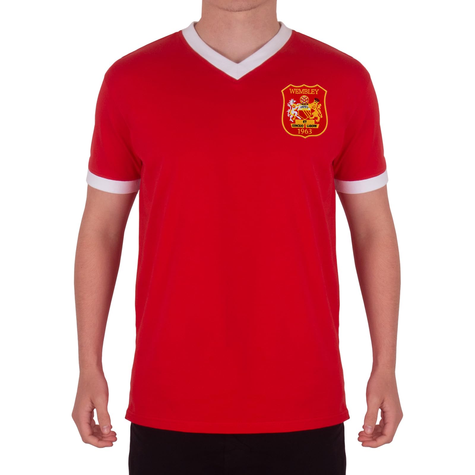 fan originals United Wembley 1963 Crest Mens T-Shirt V Neck Red Small