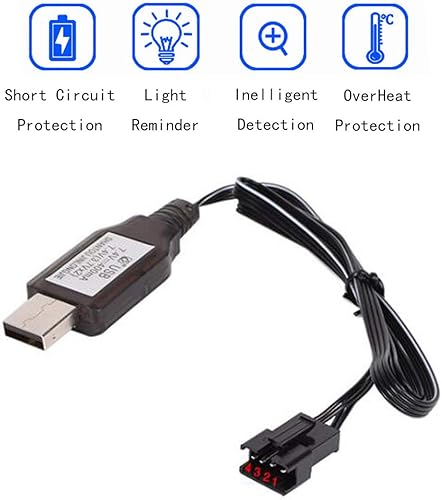 Miniatura 5 de HHZ 2 unids 7.4v 500mah batería de iones de litio SM4P enchufe con 7.4v cable USB para bolas de gel Blaster pistola eléctrica de agua