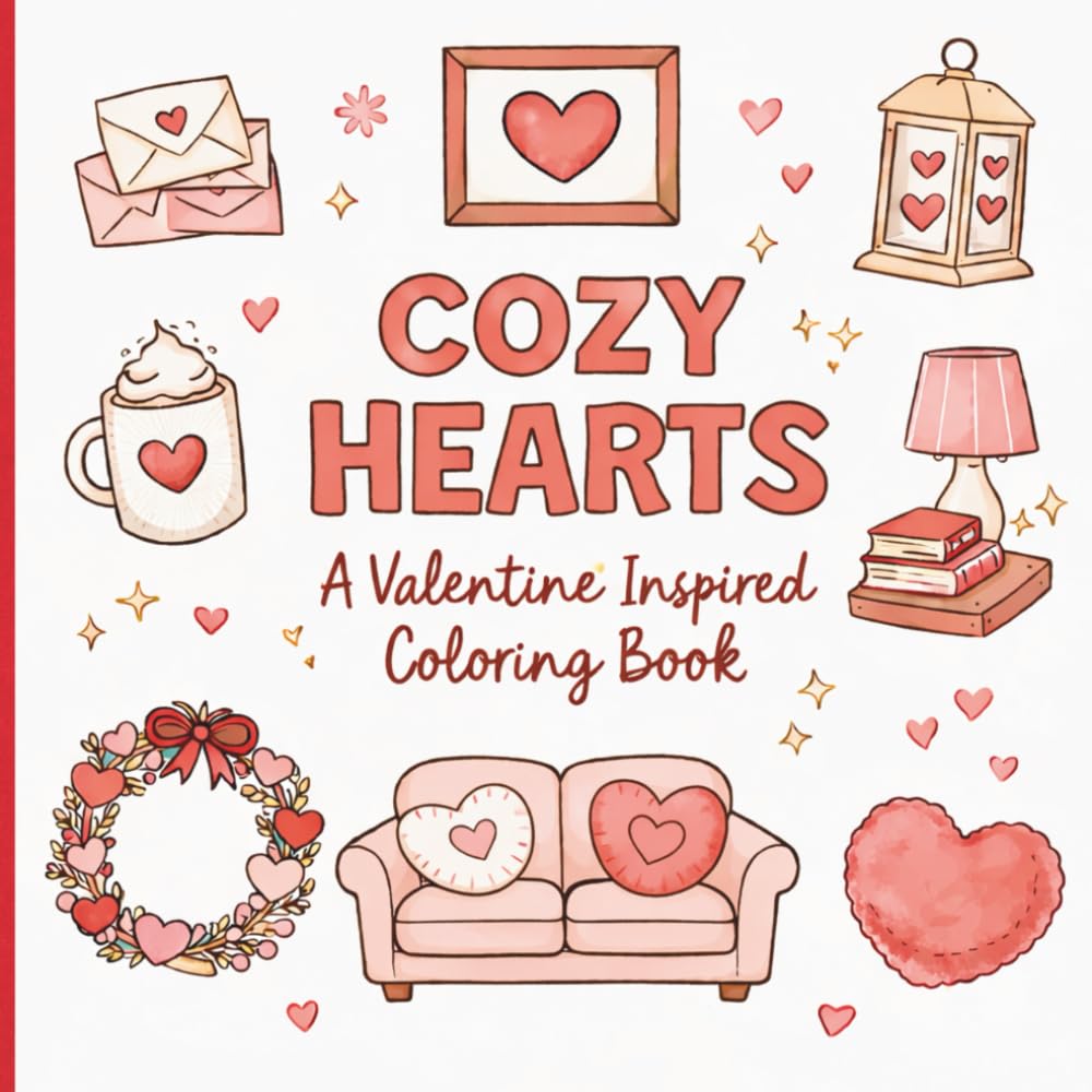 Cozy Hearts: A Valentine Inspired Coloring Book for Relaxation and Joyful Creativity: 40 Heart-Themed Illustrations Featuring Cozy Decor, Sweet ... Vibes — Perfect for Kids, Teens, and Adults