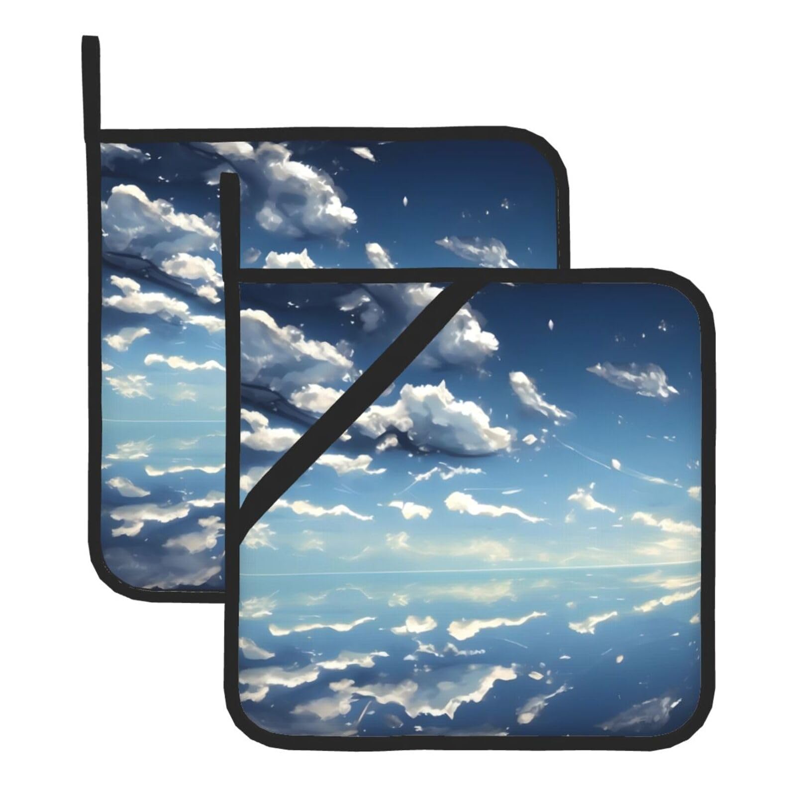 YYHHAOFA Blue sky and white clouds Prints Square Hot Pads - Durable Kitchen Covers for Heat Resistance, Waterproof Protection & Easy Cleaning - 2-Pack with Hanging Loops