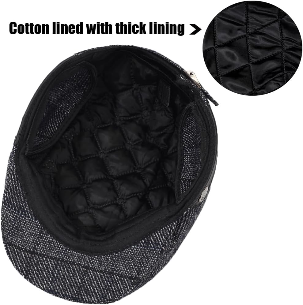Men's Newsboy Hat with Earflaps Flat Ivy Cap Cabbie Driving Winter Hat - Image 6