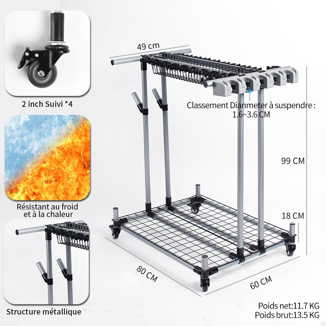 Étagère de Rangement Polyvalente pour Outils de Jardin avec Stockage Classifié pour Chariot de Matériel Agricole Lourd