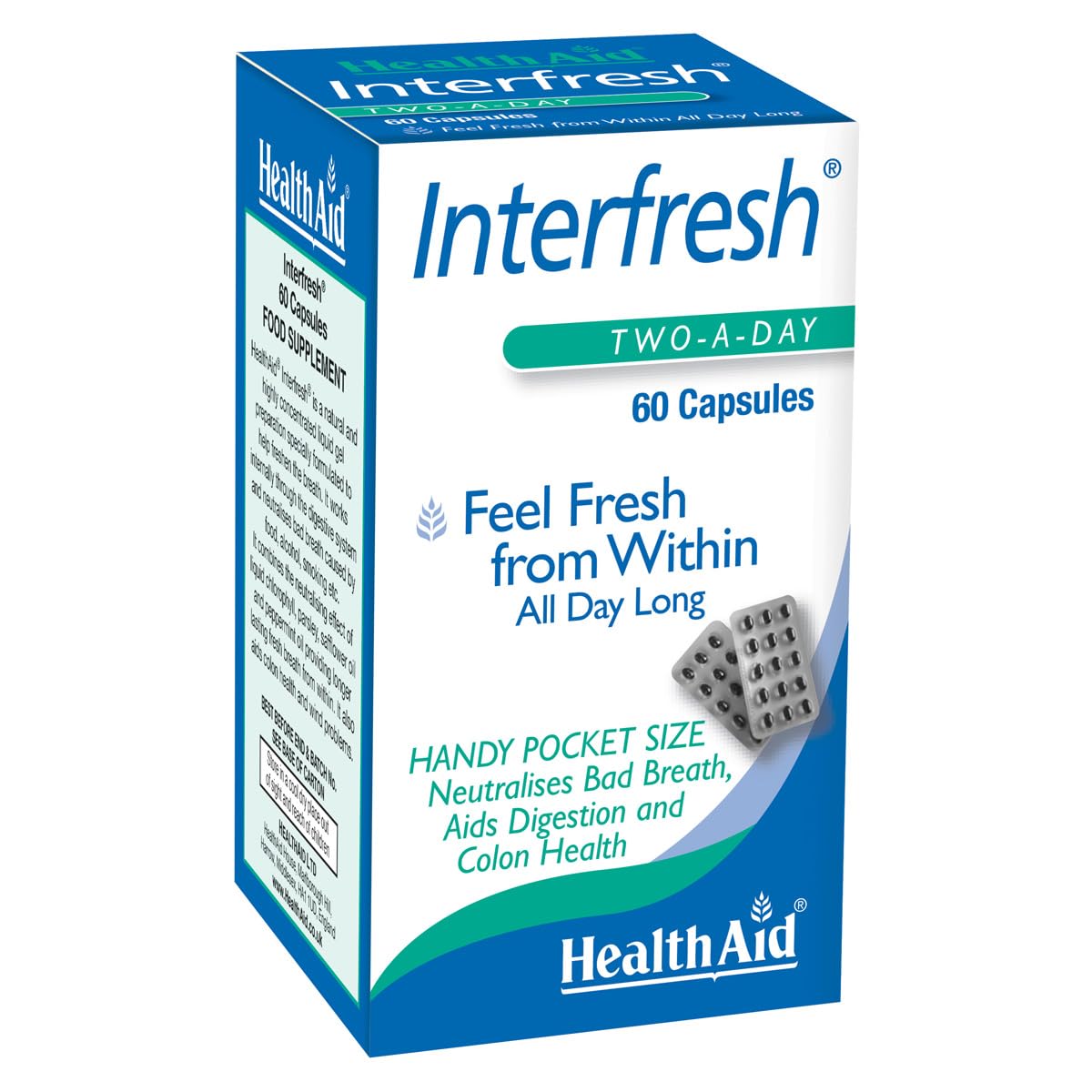 HealthAid Interfresh - for Fresh Breath - Peppermint Oil - Bad Breath & Digestion Support - 60 Capsules
