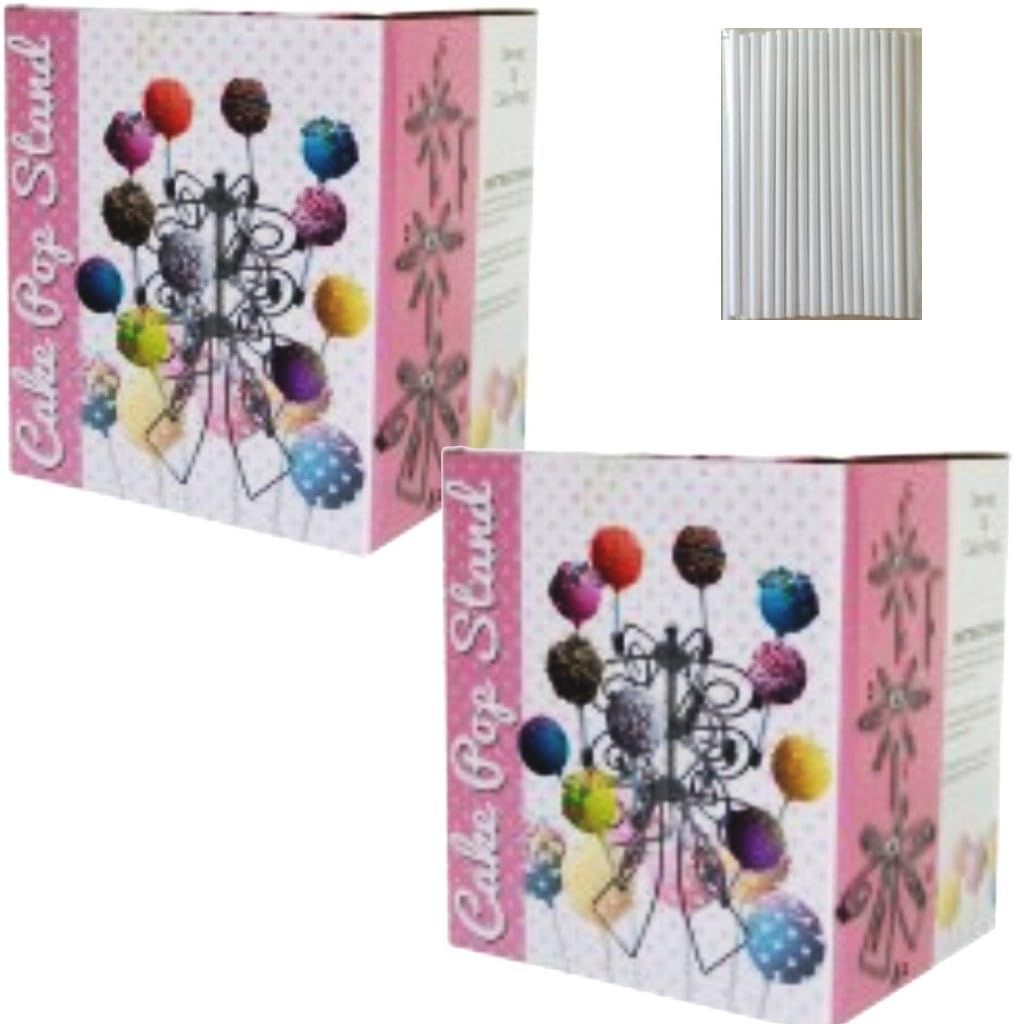 2-Pack Swirly Cake Pop Lillipop Stand Holder (Holds 18 Cake Pops/Candies) Gift Set Plus 1 Pack of 6-Inch Cake Pop/Lollipop Sticks