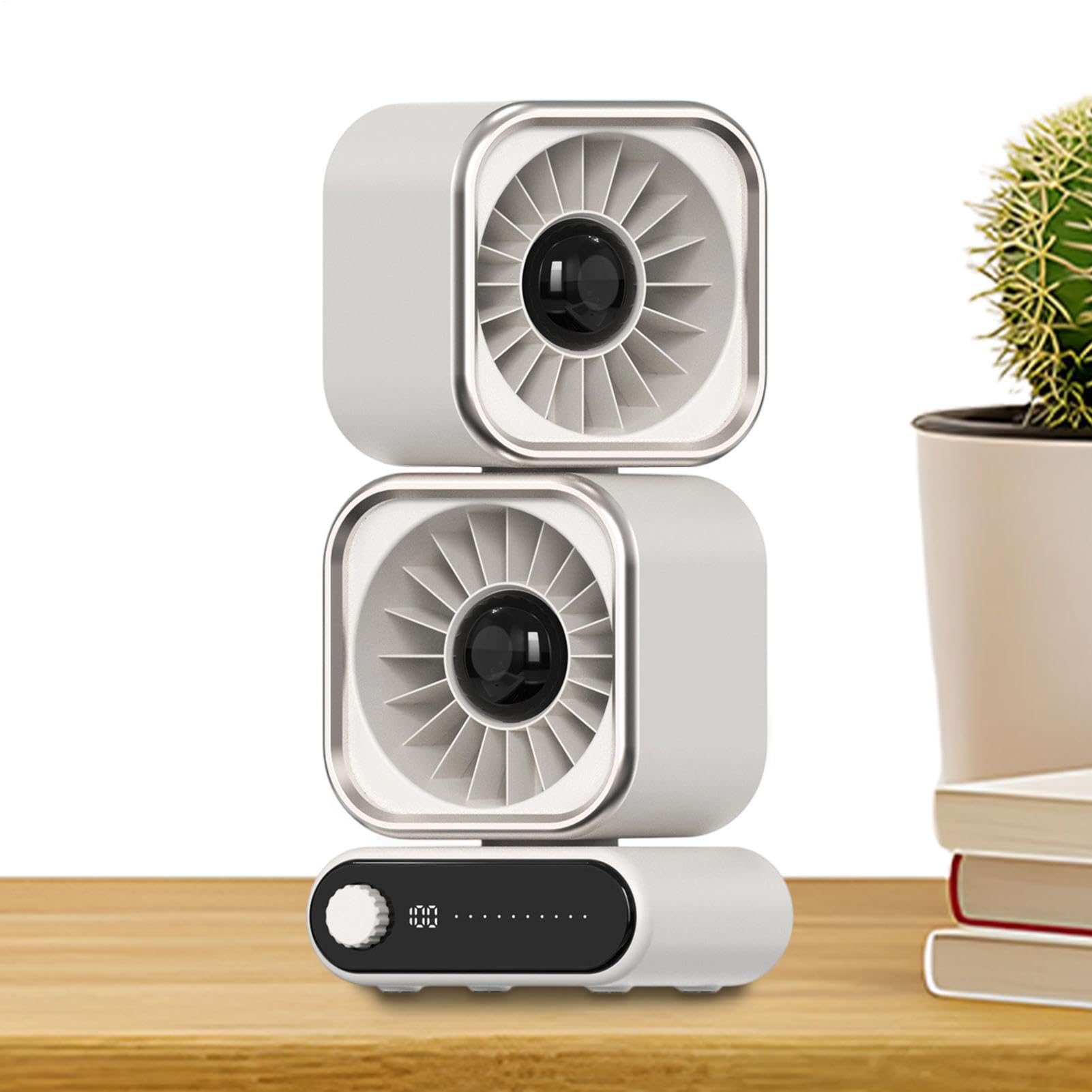 Ventilador de Mesa Cabezal Doble Con Pantalla Digital Y Ajuste Continuo | Ventilador Mesa Recargable Para Hogar Dormitorio Sala De Estar Residencia Aula Escuela Oficina Hotel