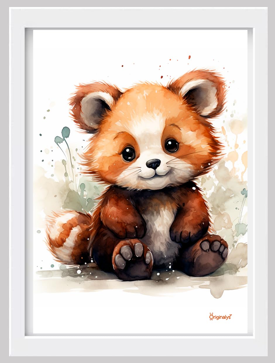 Originalys Animaux, Lot de 6 affiches A4, pour chambre d'enfant, Bébés animaux, Loup, Écureuil, Guépard, Panda rouge, Renard et Pingouin. Posters pour fille, garçon et bébé. (Sans Cadre)